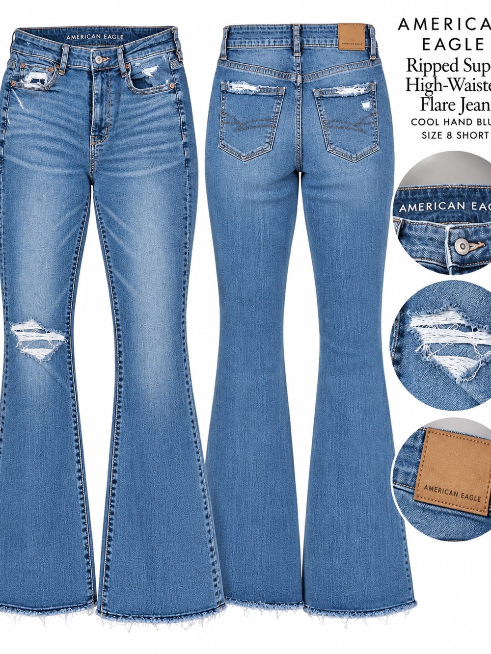 American Eagle Outfitters Cool Hand Blue High-Waist Flare Jeans